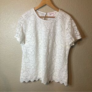 Teddi Rose White Lace Blouse Romantic Boho Chic Coastal Cowgirl Large Scalloped